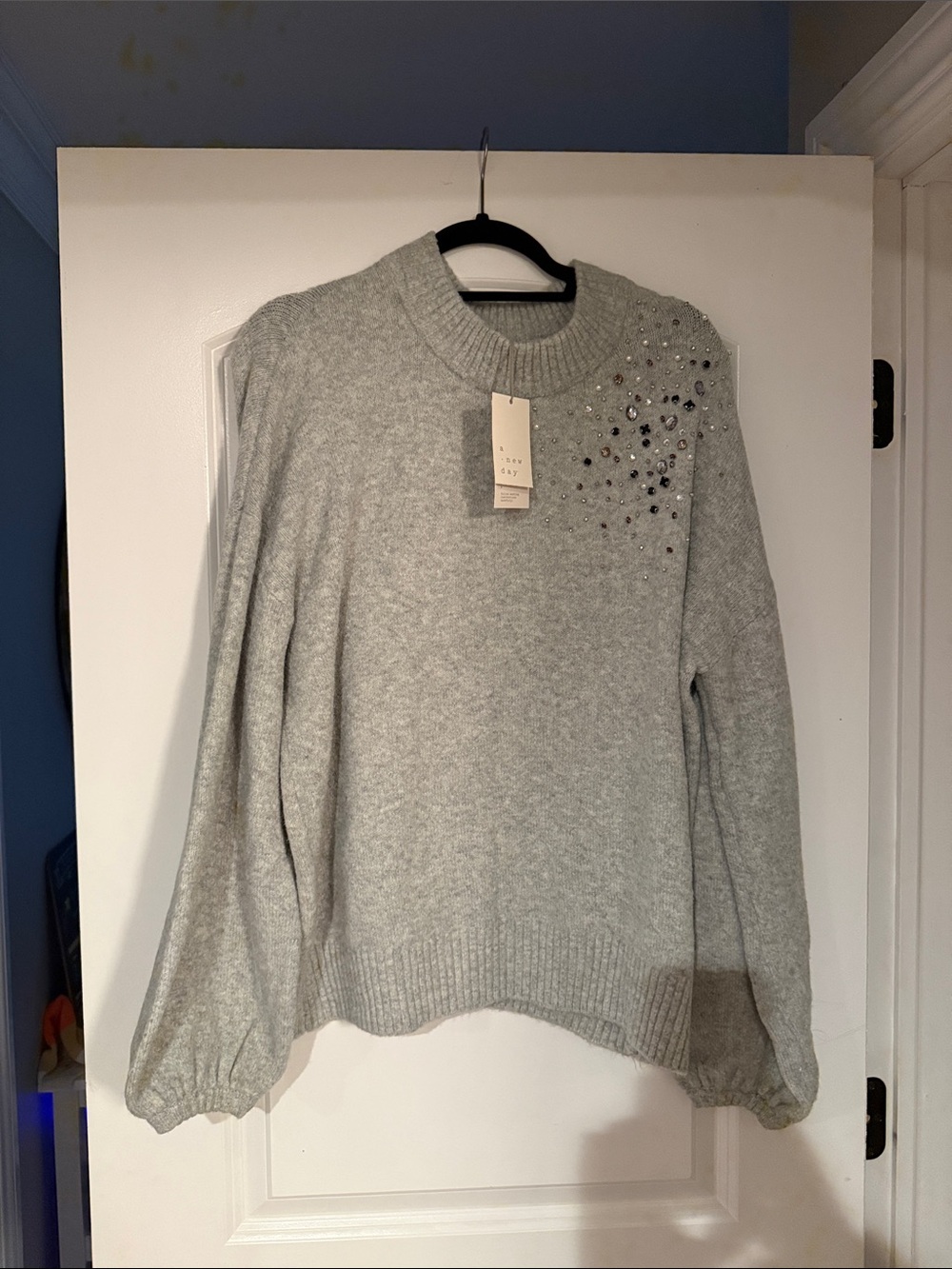 a new day Light Gray Embellished Crewneck Sweater